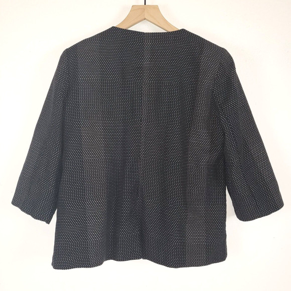 Eileen Fisher Black Collarless Organic Cotton Open Front Blazer Jacket 1/2 Sleev - Picture 3 of 8